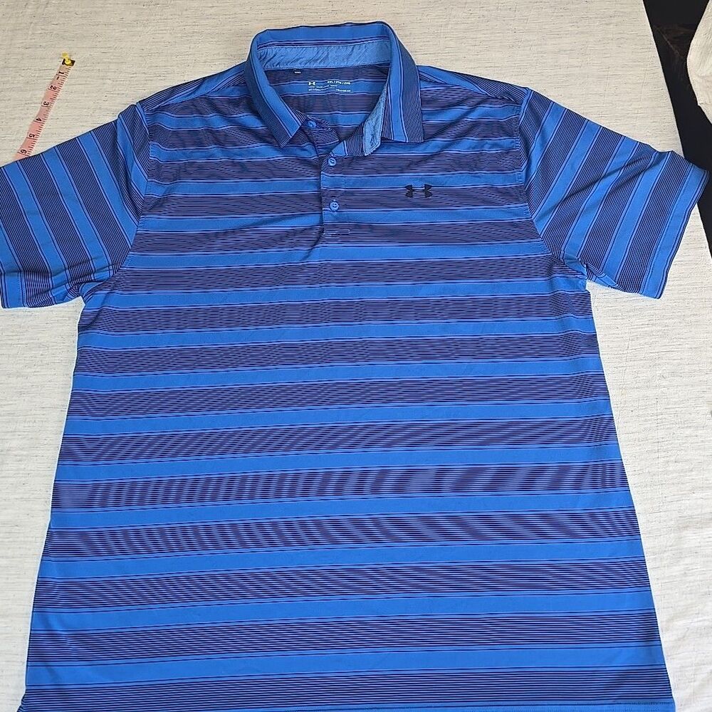 Under Armour HeatGear Golf Polo Shirt Men’s 2XL Blue Striped Loose Fit